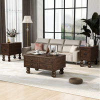 Antique Brown Solid Wood Rectangle Coffee Table With 4 Drawers And Rivet Legs For Living Room