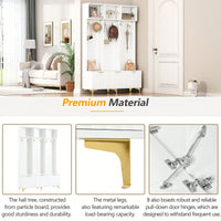 Modern Multi-Functional Storage Bench With High Gloss Fluted Doors And Luxurious Coat Rack For Entryway And Living Room In White