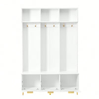 Modern Multi-Functional Storage Bench With High Gloss Fluted Doors And Luxurious Coat Rack For Entryway And Living Room In White