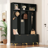 Modern Multi-Functional Storage Bench With High Gloss Fluted Doors And Luxurious Coat Rack For Entryway And Living Room In White