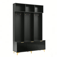 Modern Multi-Functional Storage Bench With High Gloss Fluted Doors And Luxurious Coat Rack For Entryway And Living Room In White