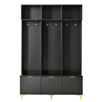 Modern Multi-Functional Storage Bench With High Gloss Fluted Doors And Luxurious Coat Rack For Entryway And Living Room In White