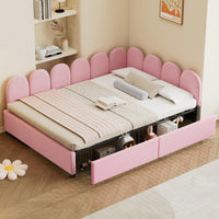 Elegant Full Size Upholstered Daybed With Storage Drawers Velvet Sofabed And Soft Fabric Headboard No Box Spring Required Beige