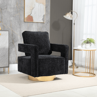 Modern Swivel Accent Chair With Gold Stainless Steel Base For Nursery Bedroom Living Room Office Club Lounge Black Chenille