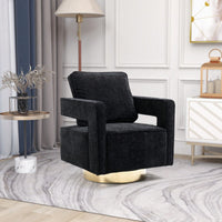 Modern Swivel Accent Chair With Gold Stainless Steel Base For Nursery Bedroom Living Room Office Club Lounge Black Chenille
