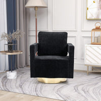 Modern Swivel Accent Chair With Gold Stainless Steel Base For Nursery Bedroom Living Room Office Club Lounge Black Chenille