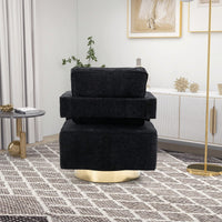 Modern Swivel Accent Chair With Gold Stainless Steel Base For Nursery Bedroom Living Room Office Club Lounge Black Chenille