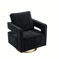 Modern Swivel Accent Chair With Gold Stainless Steel Base For Nursery Bedroom Living Room Office Club Lounge Black Chenille