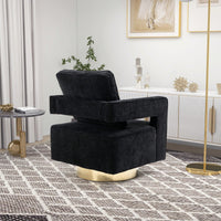 Modern Swivel Accent Chair With Gold Stainless Steel Base For Nursery Bedroom Living Room Office Club Lounge Black Chenille
