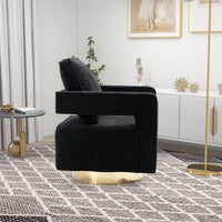 Modern Swivel Accent Chair With Gold Stainless Steel Base For Nursery Bedroom Living Room Office Club Lounge Black Chenille