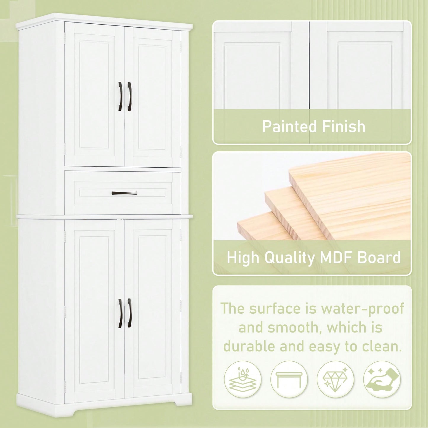 Multi-Functional Bathroom Storage Cabinet With Adjustable Shelf And Drawer For Organized Space In White