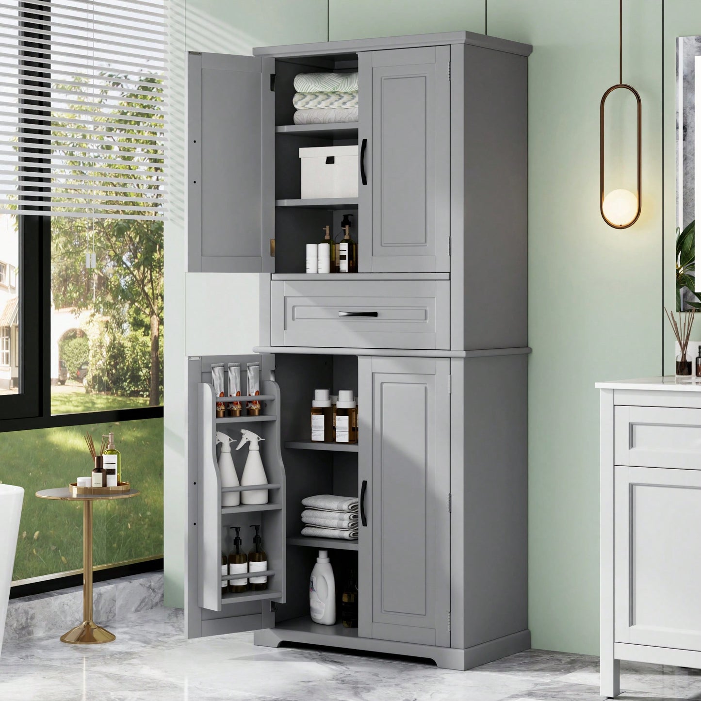 Multi-Functional Bathroom Storage Cabinet With Adjustable Shelf And Drawer For Organized Space In White