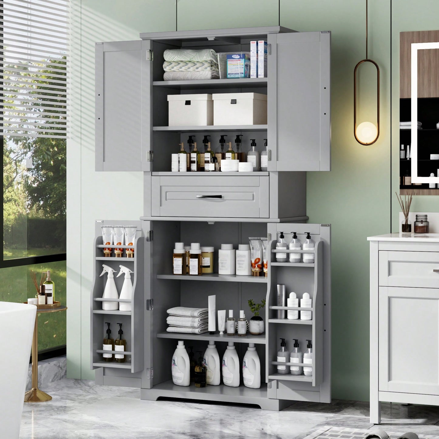 Multi-Functional Bathroom Storage Cabinet With Adjustable Shelf And Drawer For Organized Space In White