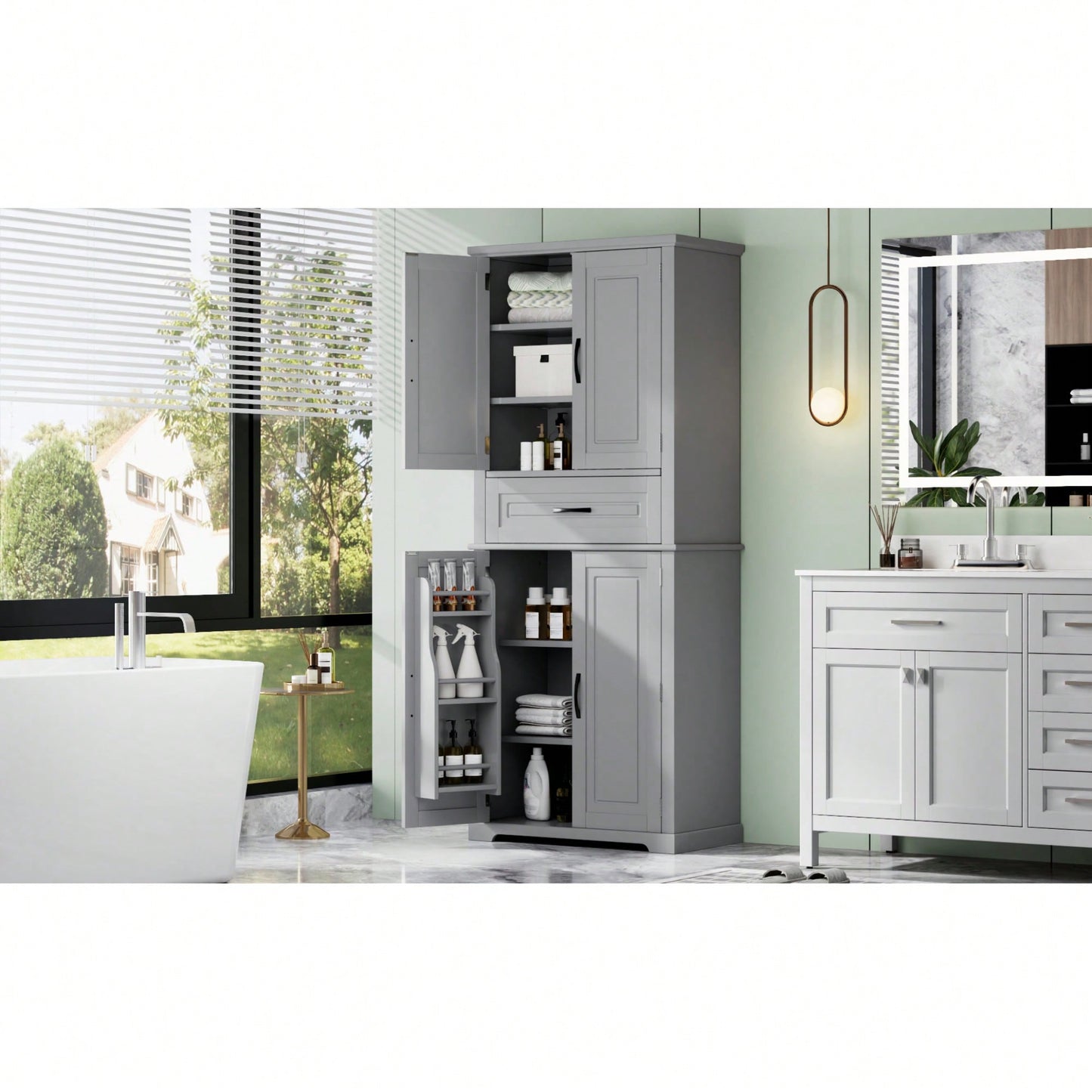 Multi-Functional Bathroom Storage Cabinet With Adjustable Shelf And Drawer For Organized Space In White