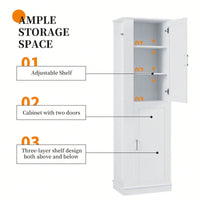 Freestanding Tall Bathroom Storage Cabinet With Adjustable Shelves And Hook In White MDF
