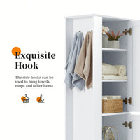 Freestanding Tall Bathroom Storage Cabinet With Adjustable Shelves And Hook In White MDF