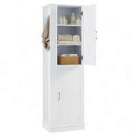 Freestanding Tall Bathroom Storage Cabinet With Adjustable Shelves And Hook In White MDF