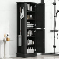 Freestanding Tall Bathroom Storage Cabinet With Adjustable Shelves And Hook In White MDF