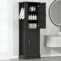 Freestanding Tall Bathroom Storage Cabinet With Adjustable Shelves And Hook In White MDF