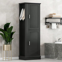 Freestanding Tall Bathroom Storage Cabinet With Adjustable Shelves And Hook In White MDF