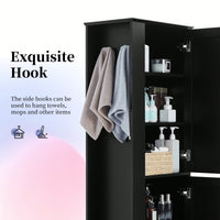 Freestanding Tall Bathroom Storage Cabinet With Adjustable Shelves And Hook In White MDF