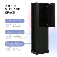 Freestanding Tall Bathroom Storage Cabinet With Adjustable Shelves And Hook In White MDF