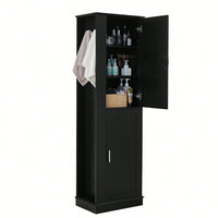 Freestanding Tall Bathroom Storage Cabinet With Adjustable Shelves And Hook In White MDF