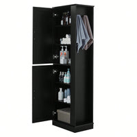 Freestanding Tall Bathroom Storage Cabinet With Adjustable Shelves And Hook In White MDF