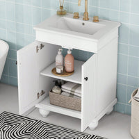 Sleek 24 Inch Black Bathroom Vanity With Elegant Ceramic Sink And Solid Wood Frame, Adjustable Shelf For Stylish Storage