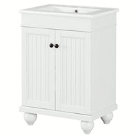 Sleek 24 Inch Black Bathroom Vanity With Elegant Ceramic Sink And Solid Wood Frame, Adjustable Shelf For Stylish Storage