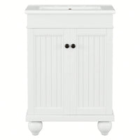 Sleek 24 Inch Black Bathroom Vanity With Elegant Ceramic Sink And Solid Wood Frame, Adjustable Shelf For Stylish Storage