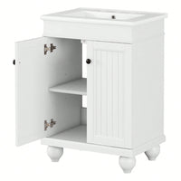 Sleek 24 Inch Black Bathroom Vanity With Elegant Ceramic Sink And Solid Wood Frame, Adjustable Shelf For Stylish Storage