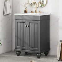 Sleek 24 Inch Black Bathroom Vanity With Elegant Ceramic Sink And Solid Wood Frame, Adjustable Shelf For Stylish Storage