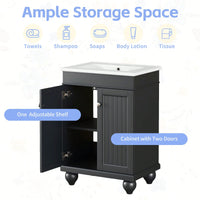 Sleek 24 Inch Black Bathroom Vanity With Elegant Ceramic Sink And Solid Wood Frame, Adjustable Shelf For Stylish Storage