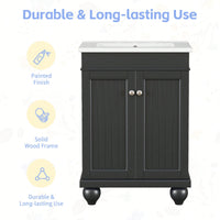 Sleek 24 Inch Black Bathroom Vanity With Elegant Ceramic Sink And Solid Wood Frame, Adjustable Shelf For Stylish Storage