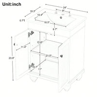 Sleek 24 Inch Black Bathroom Vanity With Elegant Ceramic Sink And Solid Wood Frame, Adjustable Shelf For Stylish Storage
