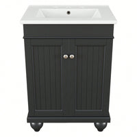 Sleek 24 Inch Black Bathroom Vanity With Elegant Ceramic Sink And Solid Wood Frame, Adjustable Shelf For Stylish Storage