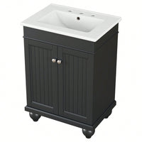 Sleek 24 Inch Black Bathroom Vanity With Elegant Ceramic Sink And Solid Wood Frame, Adjustable Shelf For Stylish Storage