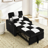 3-In-1 Convertible Velvet Armchair Sofa Bed For Living Room Black And White Design