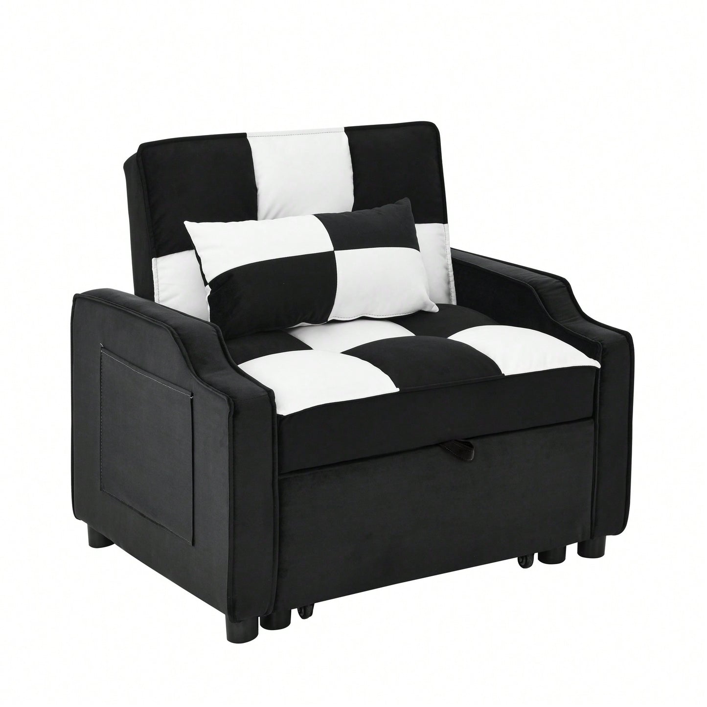 3-In-1 Convertible Velvet Armchair Sofa Bed For Living Room Black And White Design