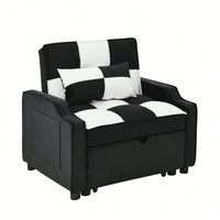 3-In-1 Convertible Velvet Armchair Sofa Bed For Living Room Black And White Design