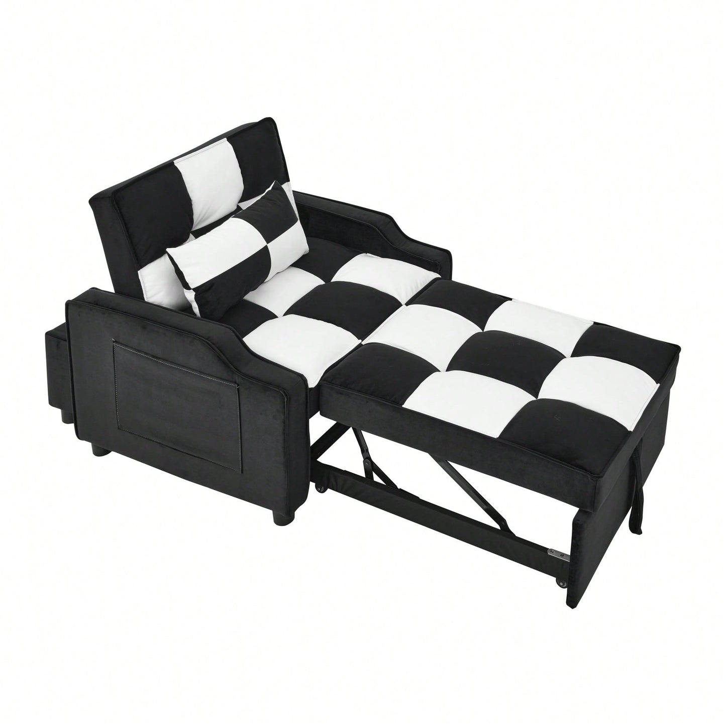 3-In-1 Convertible Velvet Armchair Sofa Bed For Living Room Black And White Design