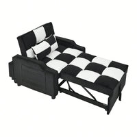 3-In-1 Convertible Velvet Armchair Sofa Bed For Living Room Black And White Design
