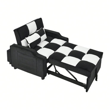 3-In-1 Convertible Velvet Armchair Sofa Bed For Living Room Black And White Design