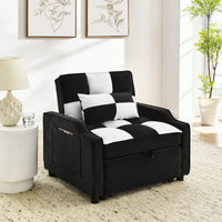 3-In-1 Convertible Velvet Armchair Sofa Bed For Living Room Black And White Design