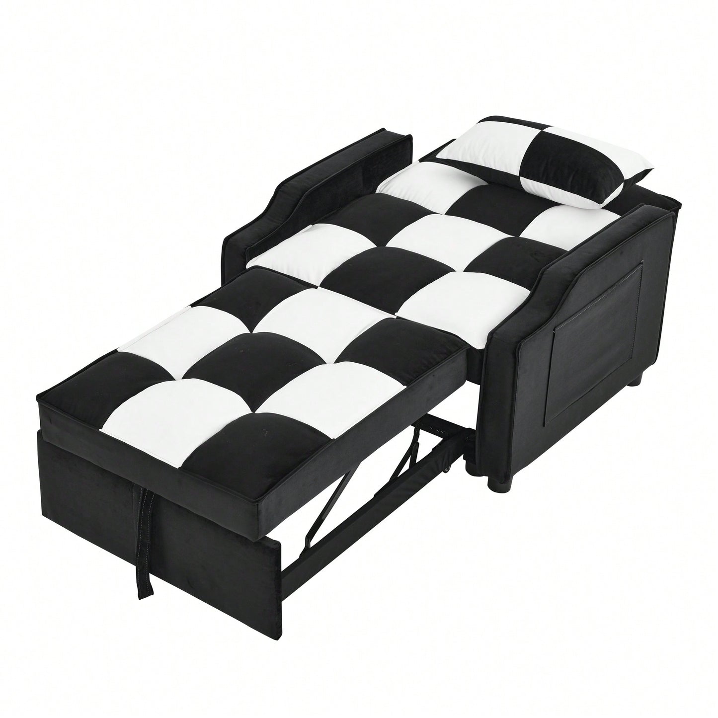 3-In-1 Convertible Velvet Armchair Sofa Bed For Living Room Black And White Design