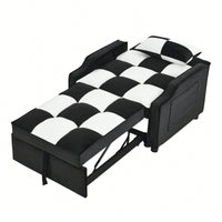 3-In-1 Convertible Velvet Armchair Sofa Bed For Living Room Black And White Design