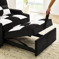 3-In-1 Convertible Velvet Armchair Sofa Bed For Living Room Black And White Design