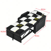 3-In-1 Convertible Velvet Armchair Sofa Bed For Living Room Black And White Design