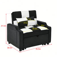 3-In-1 Convertible Velvet Armchair Sofa Bed For Living Room Black And White Design